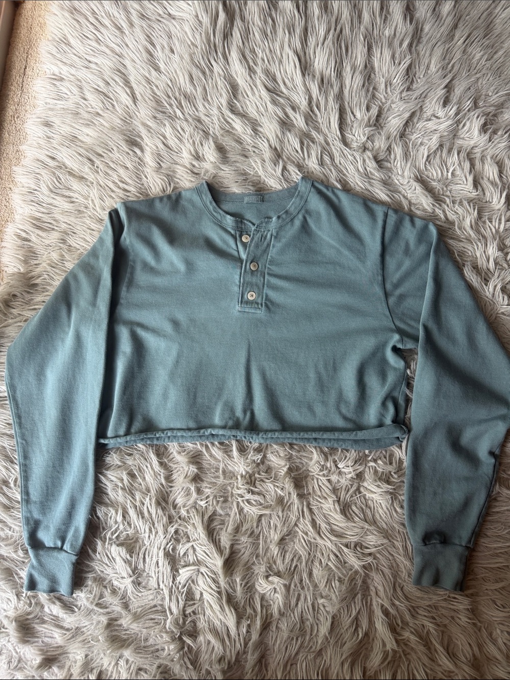 Brandy Melville Cropped Henley Top in Dusty Teal
